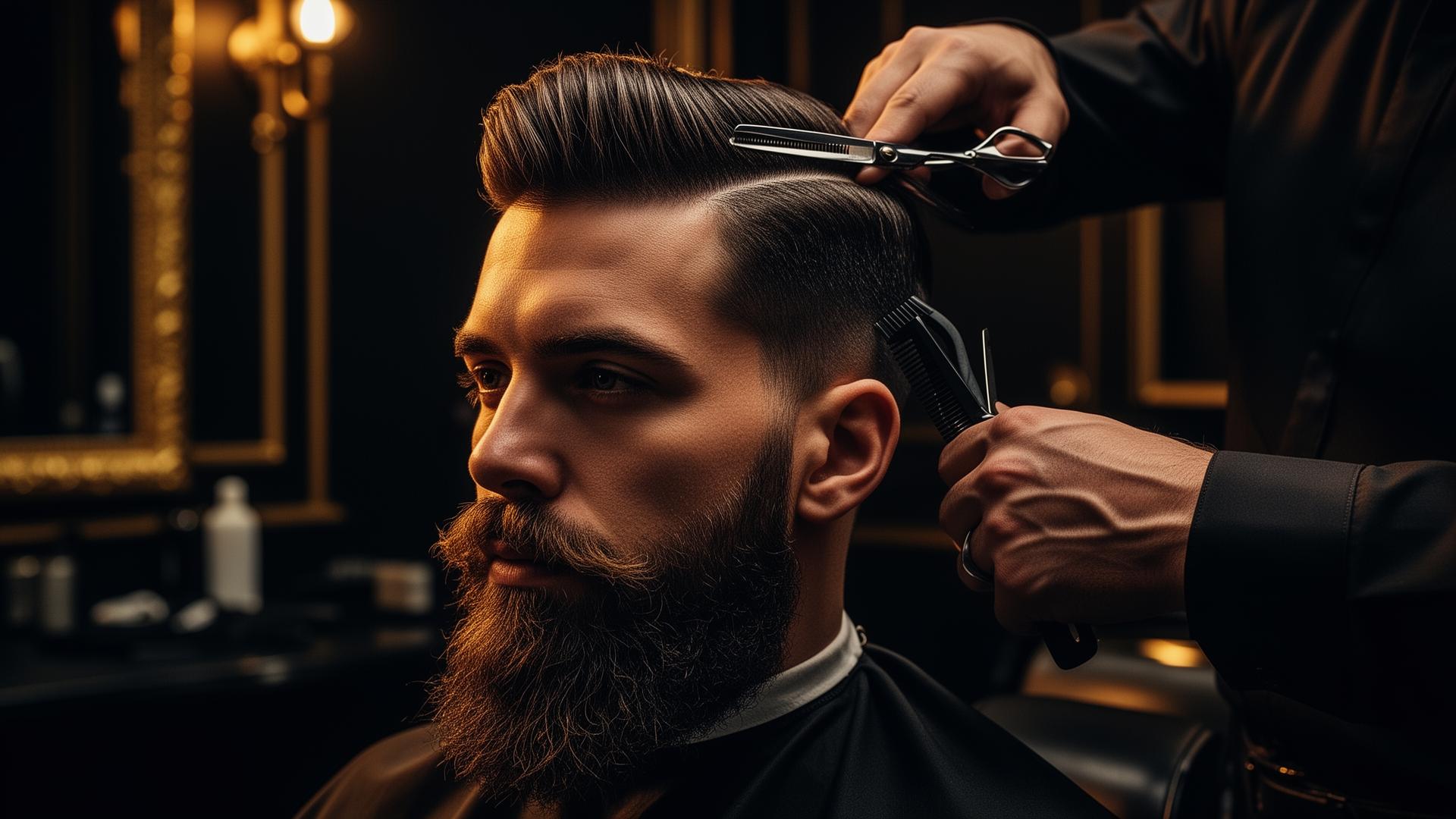 Master barber performing a precision haircut